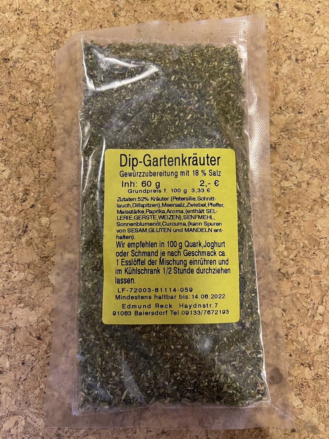 Dip-Gartenkräuter Gewürzzubereitung mit 18% Salz 70g