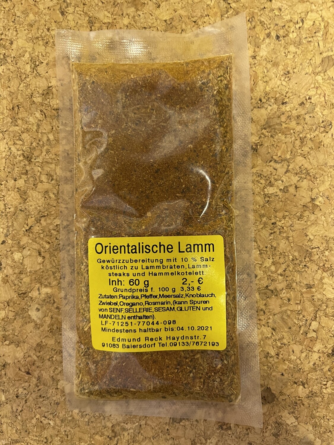 Orientalische Lamm Gewürzzubereitung mit 10% Salz 60g