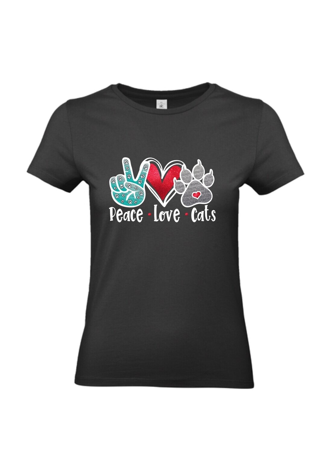 Damen T-Shirt Love Peace Cats