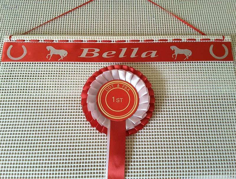 Personalised Rosette Holder  &quot;  Horse Shoes and Horses &quot;