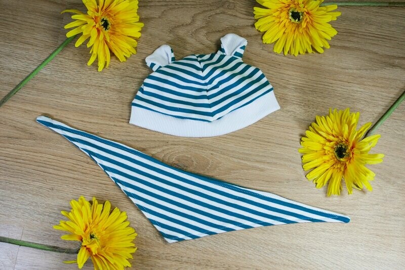 Puppenhut/ Halstuch Set || petrol-weiß gestreift || Für Puppen zwischen 40 und 50cm Puppenhut/ Halstuch Set || petrol-weiß gestreift || Für Puppen zwischen 40 und 50cm
