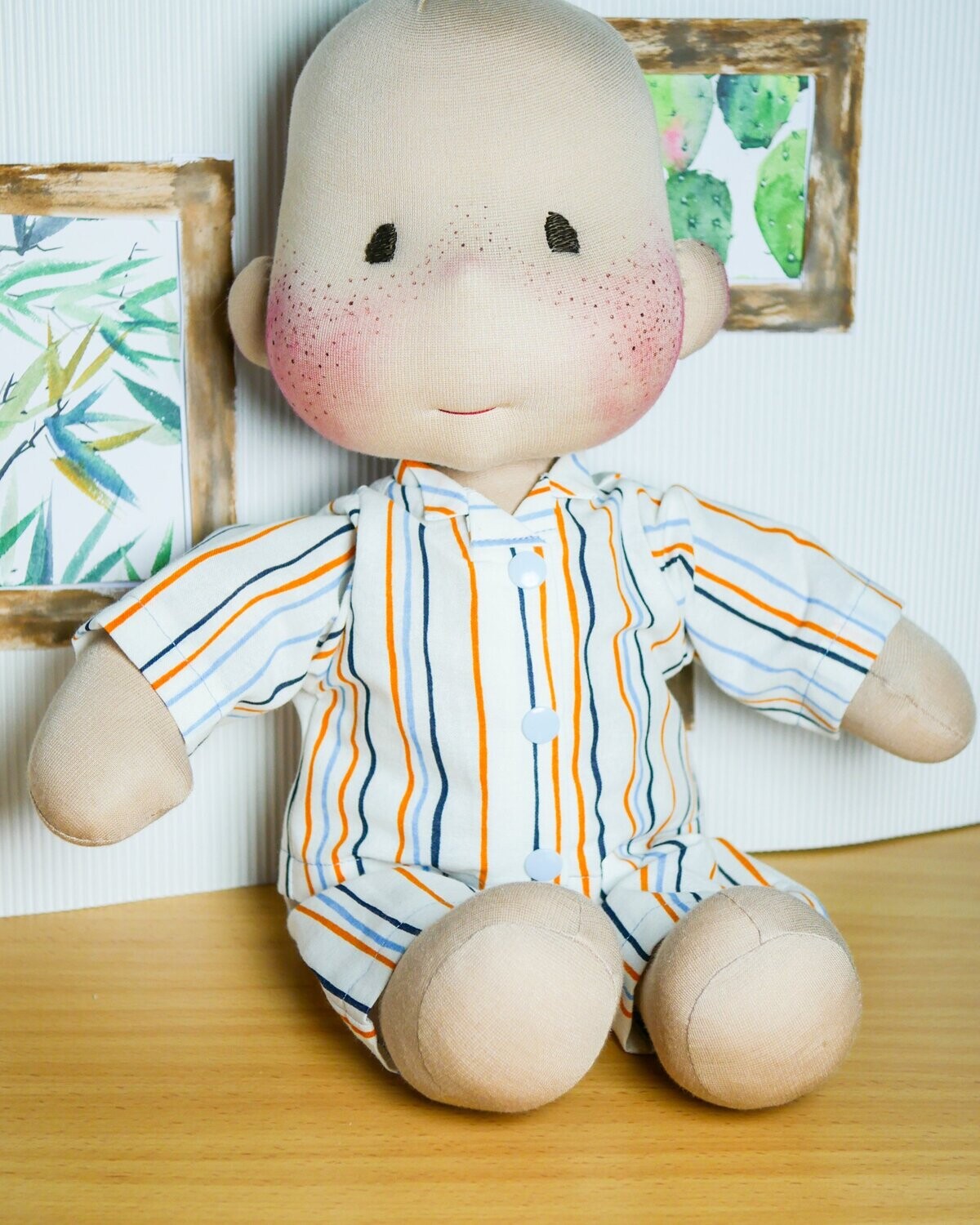 Puppenschlafanzug || Streifen || blau-orange|| Schlafanzug für Elsklinger Puppenkinder und -babys || 40-50cm