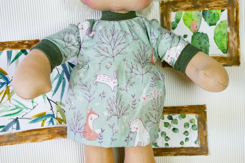 Puppenkleid || für Stoffpuppen von Elsklinger || Waldtiere auf mint || für Puppenbabys und Puppenkinder zwischen 45 und 50 cm