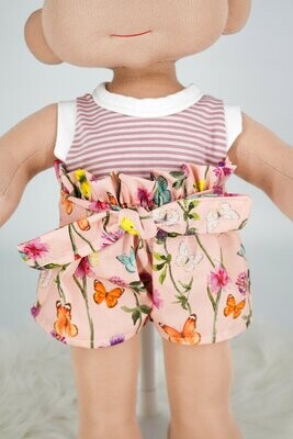 Paperbaghose || Blumenmuster bunt mit Schmetterlingen || Latzhose für Puppen zwischen 40 und 50cm
