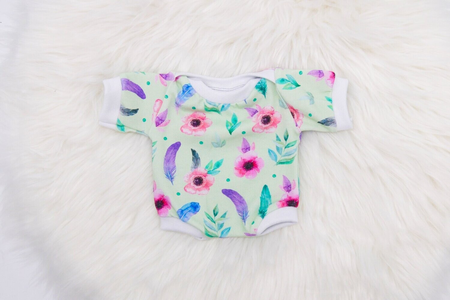 Puppen Baby Body || mint und rosa Blumen || für Puppen zwischen 45 und 50 cm