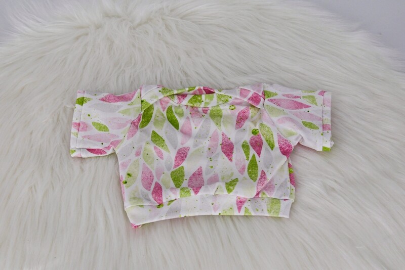 Puppen T-Shirt ||Bunte Blätter Grün und Rosa  || für Puppen zwischen 40 und 50 cm