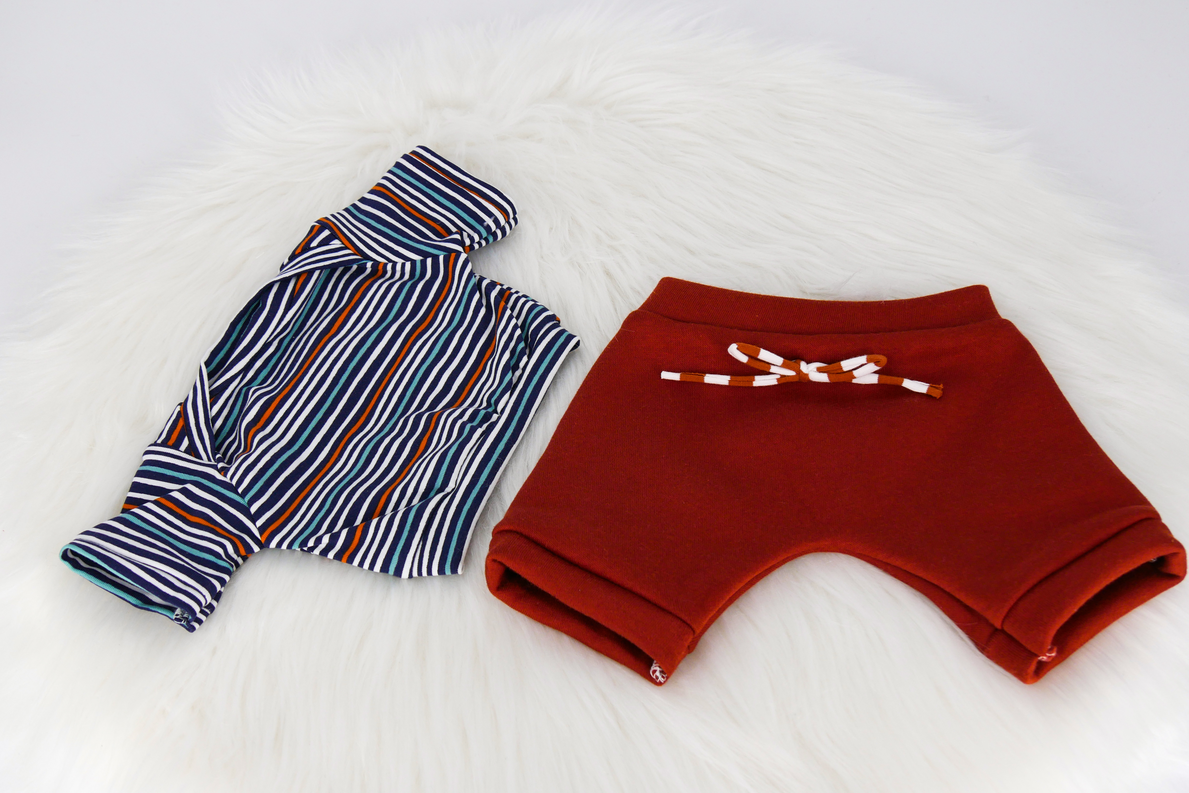 Puppen T-Shirt |Blau/Weiß/Orange gestreift| für Puppen zwischen 40 und 50 cm