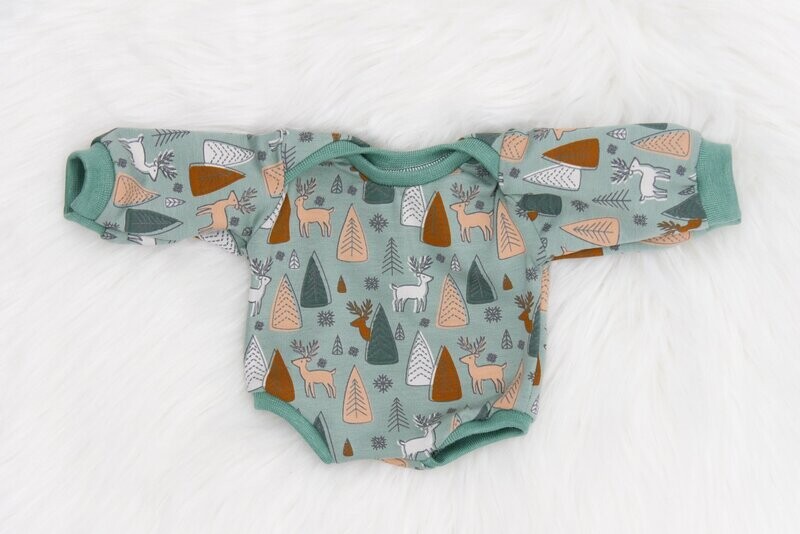 Puppen Baby Body || grün Waldtiermuster || für Puppen zwischen 45 und 50 cm