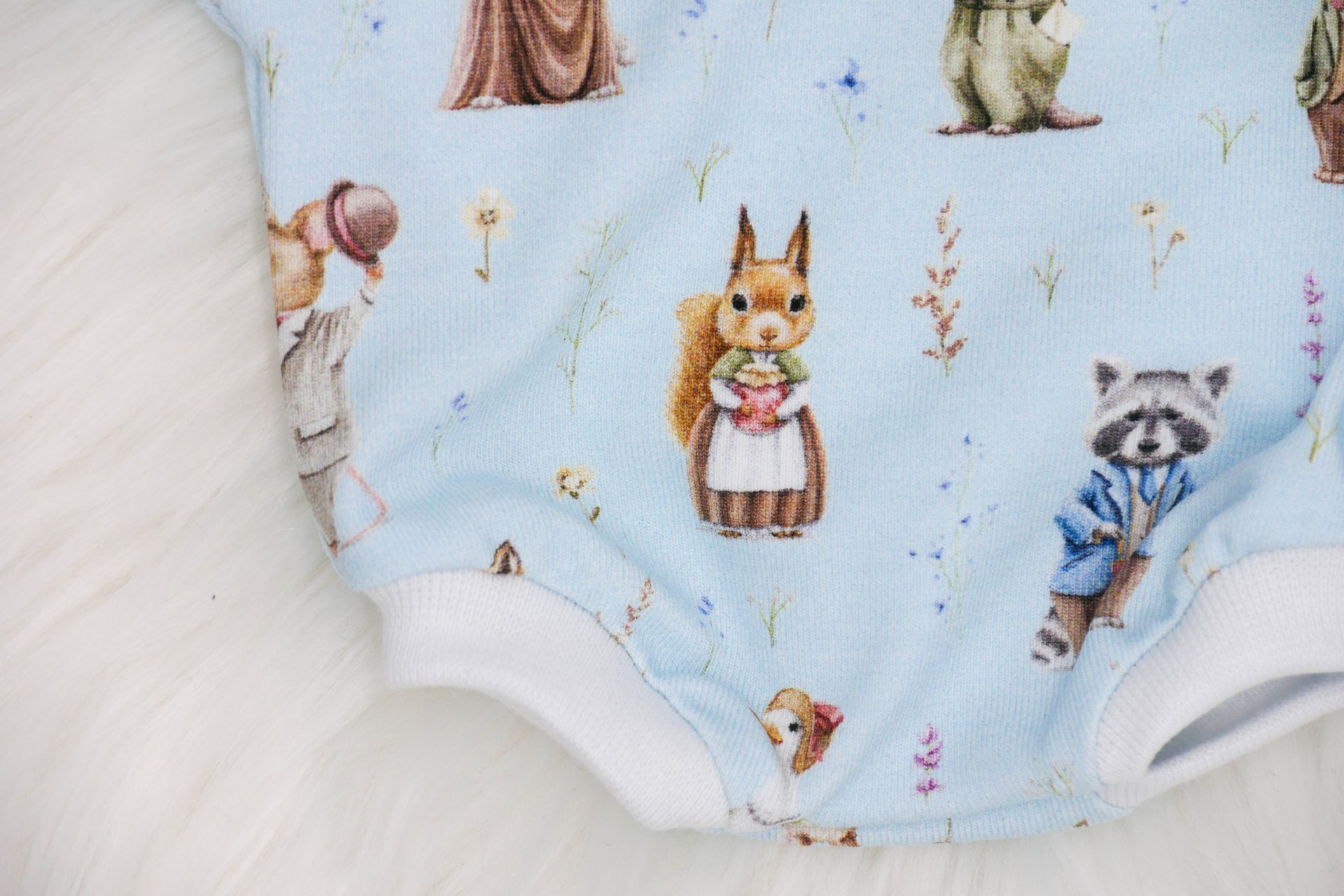 Puppen Baby Body || blau mit Waldtieren || für Puppen zwischen 45 und 50 cm