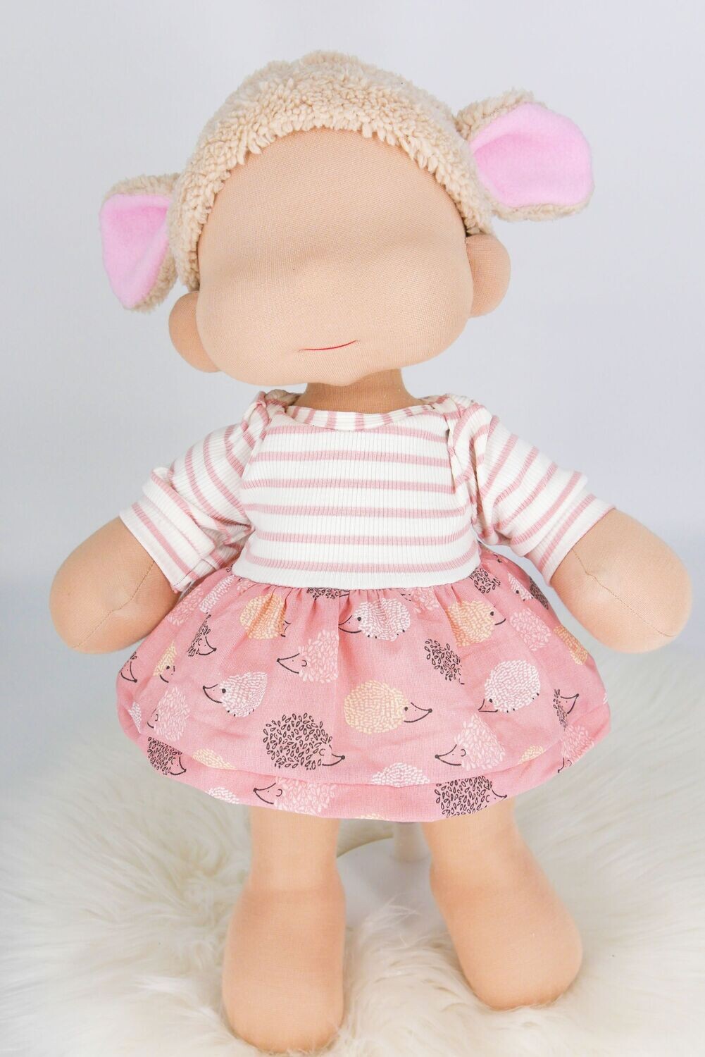 Puppenkleid || für Stoffpuppen von Elsklinger || Igelmuster/ rosa weiß gestreift|| für Puppen zwischen 45 und 50 cm