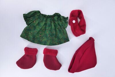 Wichtelset für Elsklinger Sandwichkinder || Tannengrünes Kleidchen|| rote Weihnachtsmütze, Weihnachtschuhe und passender Weihnachtsschal