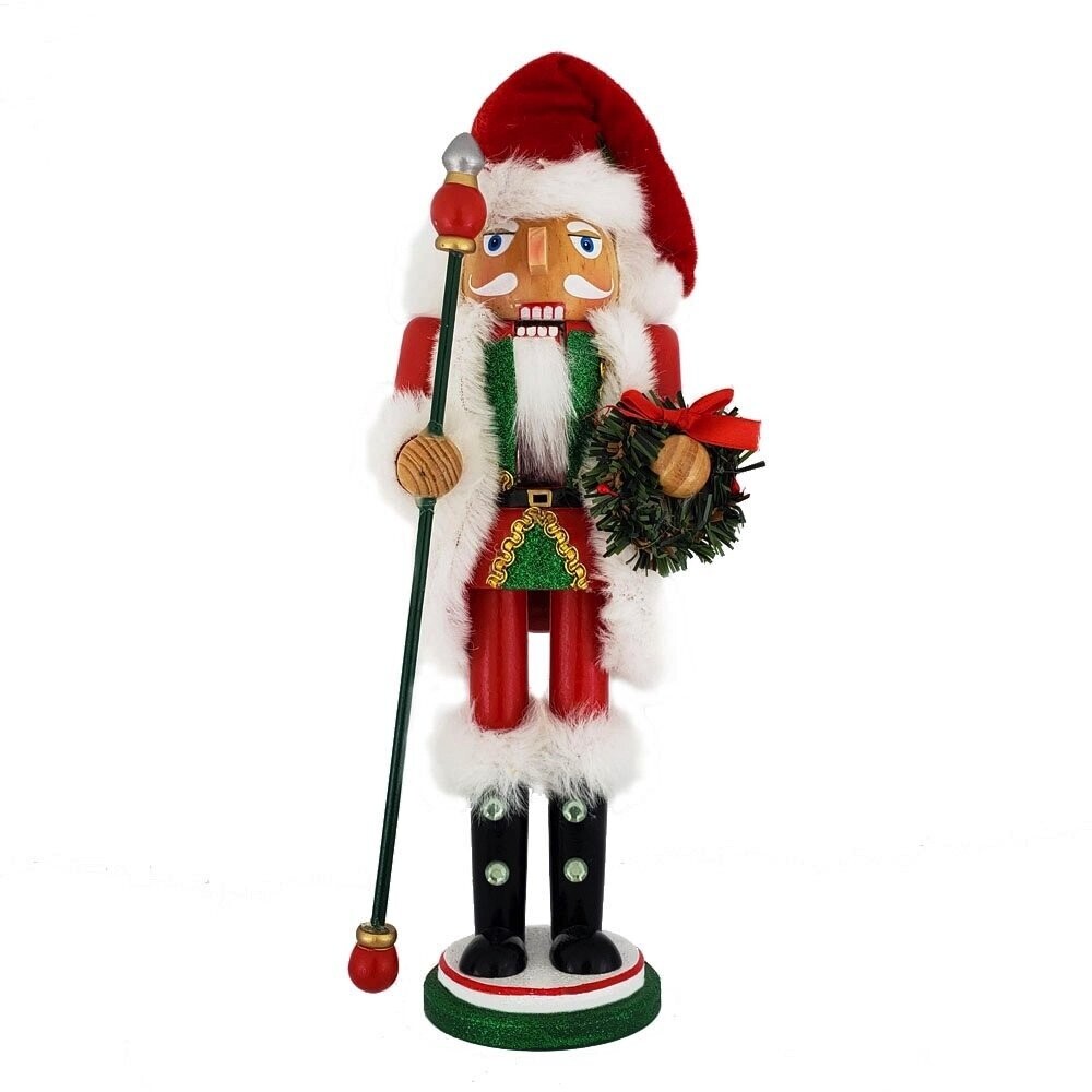 Christmas Santa Nutcracker Red White with Wreath