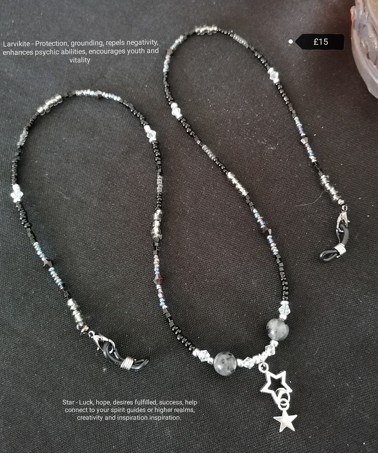 STAR/LARVIKITE Totem Crystal Healing Glasses and Face Mask Chain: Offers Protection From Negativity, Luck, Aids Realisation Of Dreams, Helps Intuition and Helps Regain Your Youthful Optimism