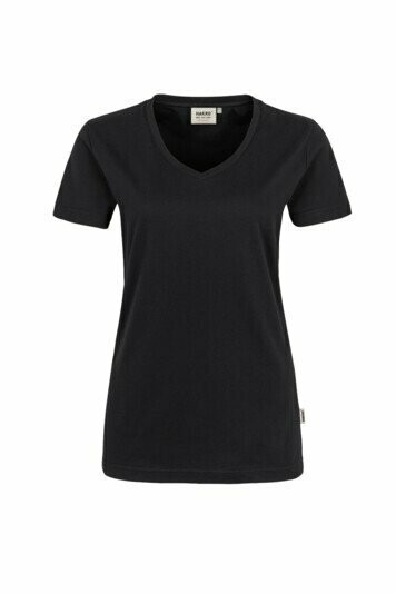 Damen V-Shirt halbarm Hakro Mikralinar, Farbe: schwarz