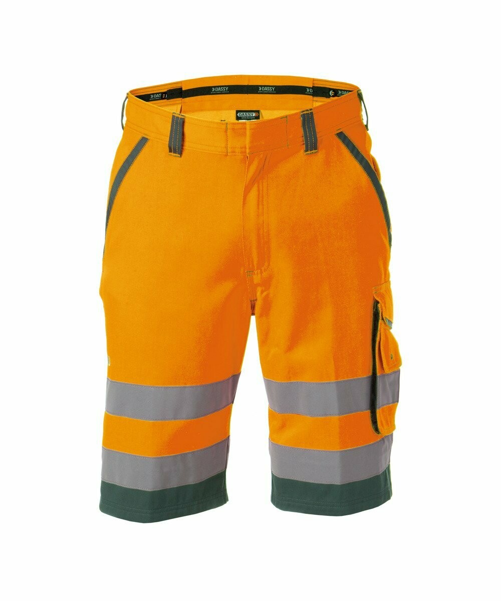 Warnschutz-Shorts - super sichtbar für den Sommer, Farbe: neonorange/flaschengrün