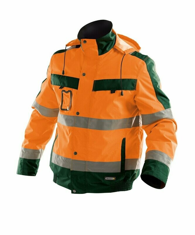 Warnschutz Winterjacke, Farbe: neonorange/flaschengrün