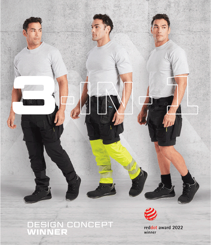 3-in-1 Arbeitshose mit Warnschutz und als Bermuda tragbar 3-in-1 Arbeitshose mit Warnschutz und als Bermuda tragbar
