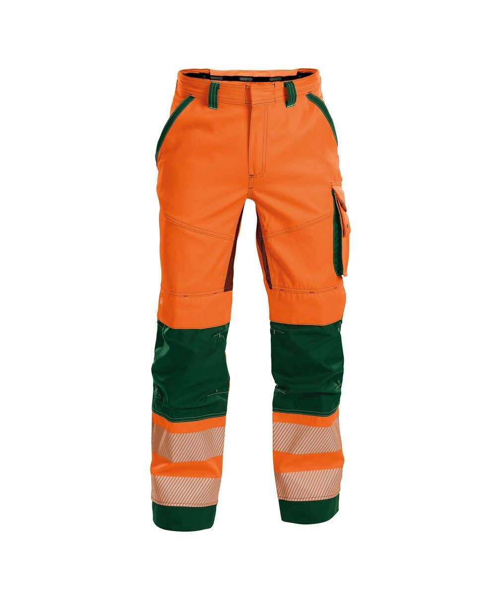 Warnschutz Sommer Bundhose mit Kniepolstertaschen, Farbe: neonorange/flaschengrün