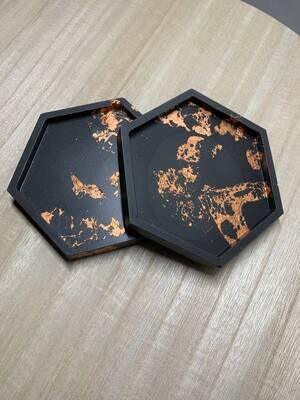 Set of 2 Hexagon Grey & Copper Coaster Set - Soulbound Chaos