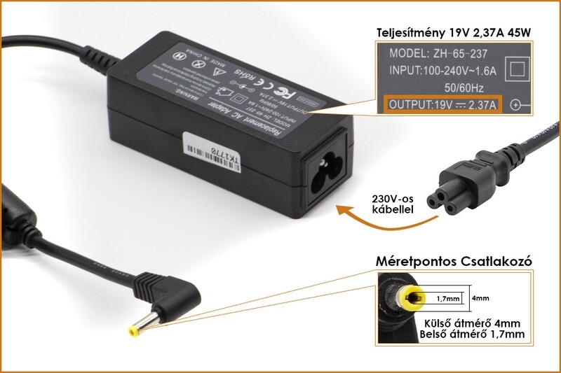 Asus 45W utángy. 1.7/4mm NB töltő