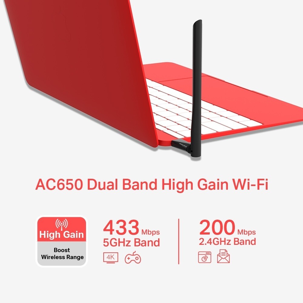 Mercusys MU6H AC650 High Gain Dual Band USB WiFi Adapter