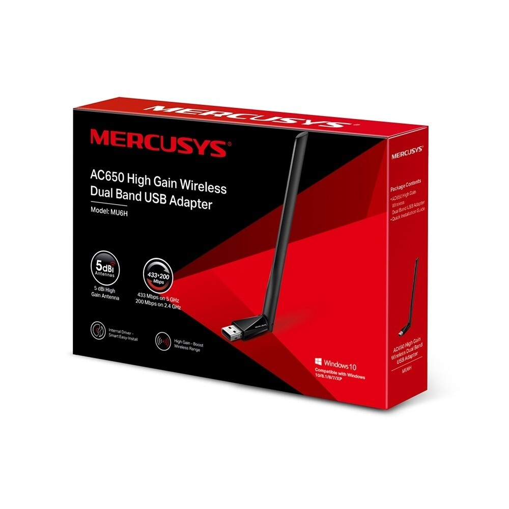 Mercusys MU6H AC650 High Gain Dual Band USB WiFi Adapter