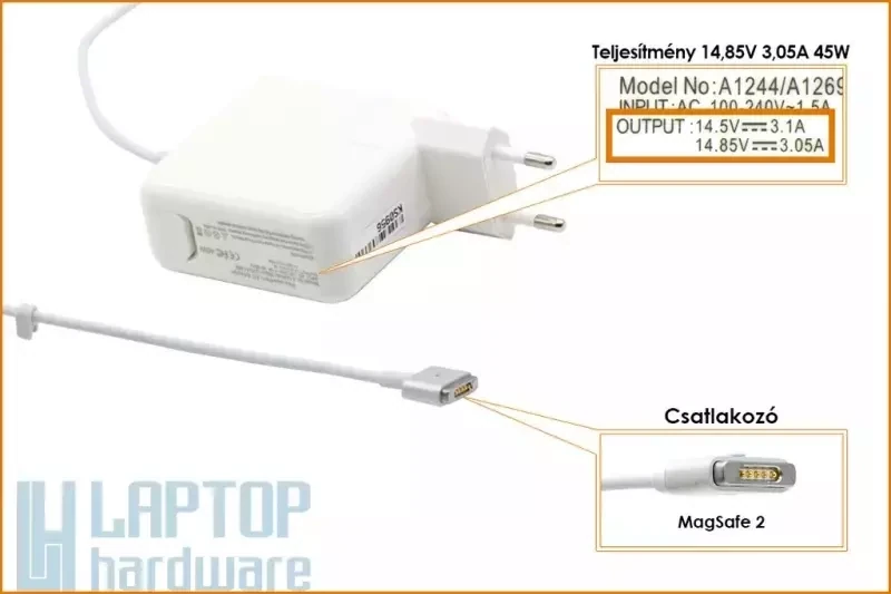 Apple 14,85V 3,05A 45W utángy. NB töltő