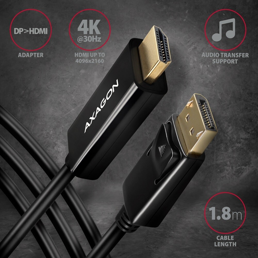 Axagon RVD-HI14C2 Displayport-&gt;HDMI 1,8m aktív 4K@30Hz kábel
