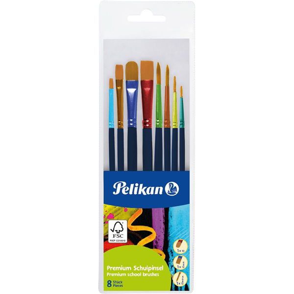 Pelikán Prémium 4-6-8-10-12-es 8db-os kúpos, lapos vegyes ecsetkészlet