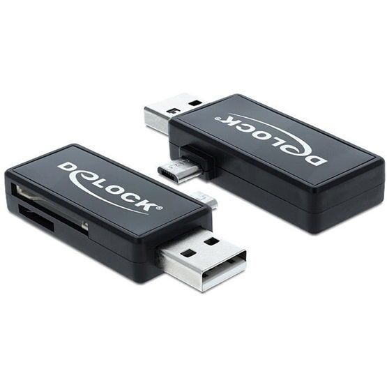 DeLock Micro USB OTG + USB A male Card Reader Black
