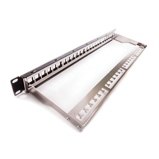 Patch panel 1U, fekete, üres, 24 db keystone jack számára