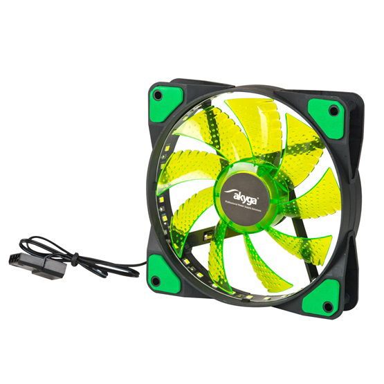 Akyga 12cm (120mm) MOLEX 33 LED ventilátor, zöld - AW-12E-BG