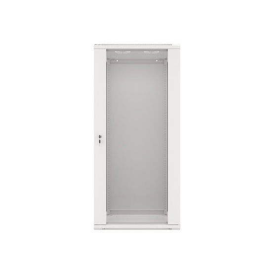 Lanberg WF01-6427-10S 19&quot; 27U SZÉL:600 MÉLY:450 MAG:1307 lapraszerelt üvegajtós szürke fali rack szekrény