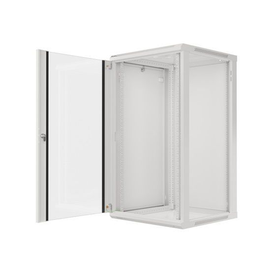 Lanberg WF01-6622-10S 19&quot; 22U SZÉL:600 MÉLY:600 MAG:1085 lapraszerelt üvegajtós szürke fali rack szekrény