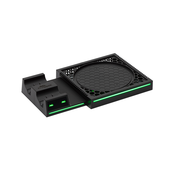 FroggieX Cooling Charging Stand &amp; Storage Xbox Series X | S fekete konzol hűtő + dual töltőállomás + lemez tartó