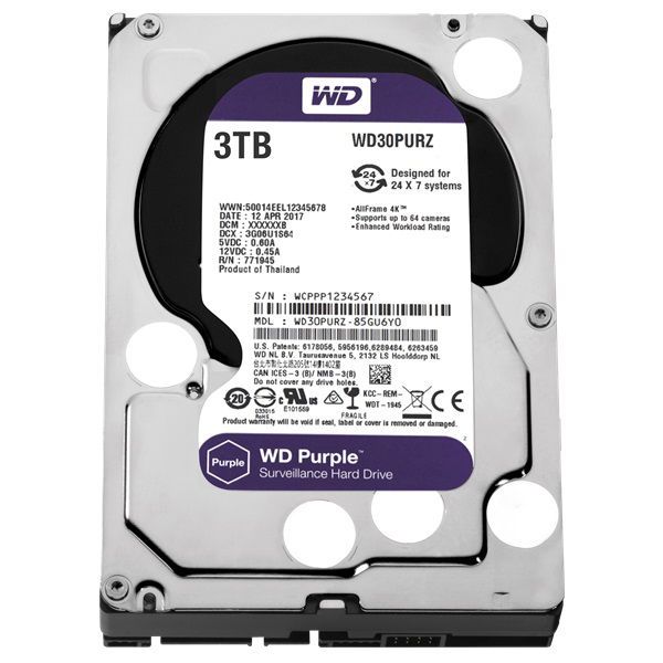 Western Digital 3,5&quot; 3000GB belső SATAIII 5400RPM 64MB PURPLE WD30PURZ winchester 3 év