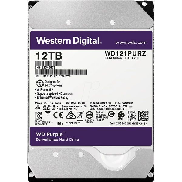 Western Digital 3,5&quot; 12000GB belső SATAIII 7200RPM 256MB PURPLE WD121PURZ winchester 3 év