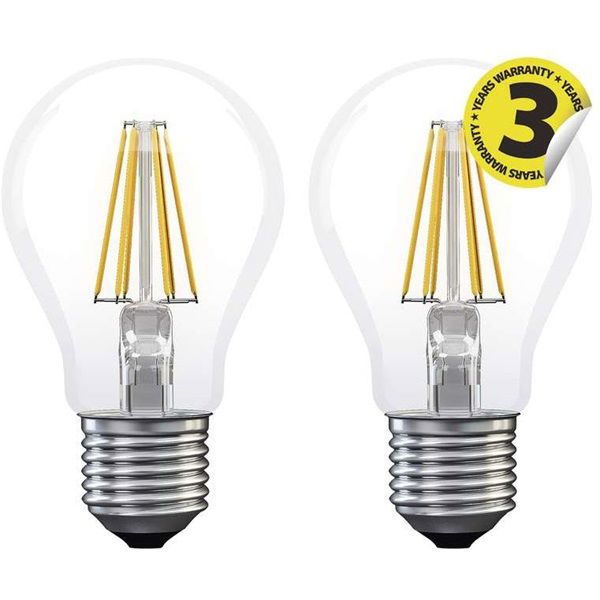 Emos Z74260.2 FILAMENT A60 A++ 6W E27 806 lumen meleg fehér LED izzó 2db/csomag