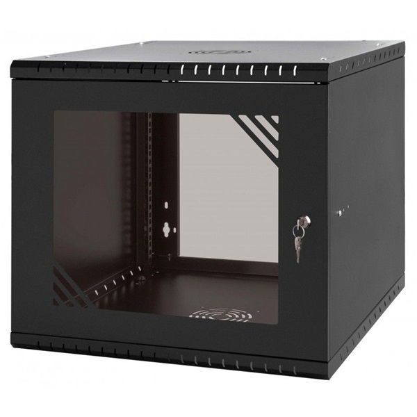 Stalflex RC19-9U-600GB 19&quot; 9U 600 mm mély lapraszerelt fekete üveg ajtós fali rack szekrény