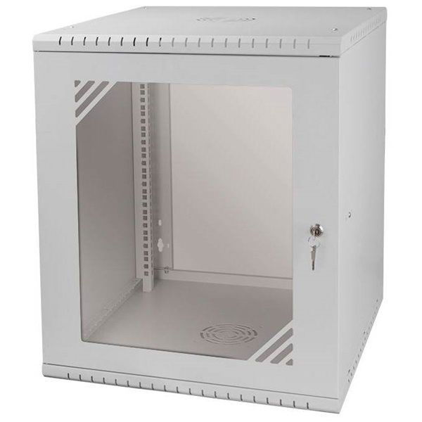 Stalflex RC19-12U-600GG 19&quot; 12U 600 mm mély lapraszerelt szürke üvegajtós fali rack szekrény