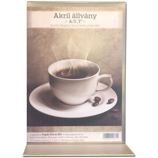 A5 &quot;T&quot; víztiszta 2 mm akril asztali laptartó