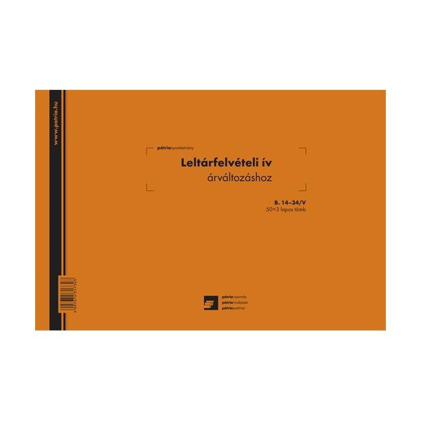 B.14-34 &quot;Leltárfelvételi ív árváltozáshoz&quot; nyomtatvány