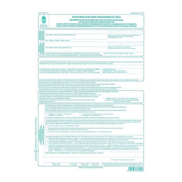 B.APEH.1396 &quot;A külföldi utas adó-visszaigénylő lapja&quot; nyomtatvány