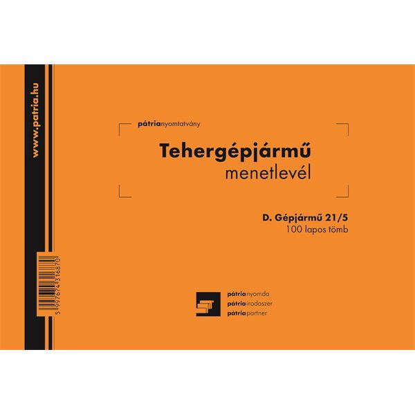 D.GEPJ.21/5 A5 100lapos fekvő &quot;Tehergépjármű menetlevél&quot; nyomtatvány