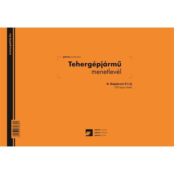 D.GEPJ.21/UJ A4 100lapos fekvő &quot;Tehergépjármű menetlevél&quot; nyomtatvány