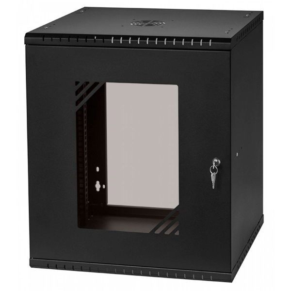 Stalflex RC19-12U-450GB 19&quot; 12U 450 mm mély lapraszerelt fekete üveg ajtós fali rack szekrény