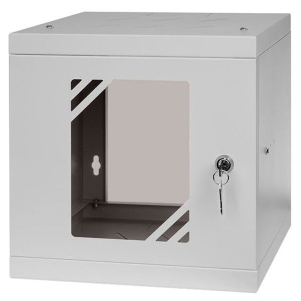 Stalflex RC10-6U-300GG 10&quot; 6U 300 mm mély lapraszerelt szürke üveg ajtós fali rack szekrény