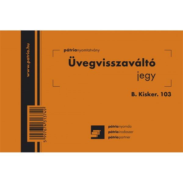 B.KISKER.103 105x70mm 100lapos &quot;Üvegvisszaváltó jegy&quot; nyomtatvány