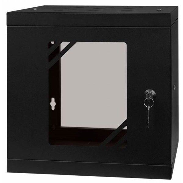 Stalflex RC10-6U-300GB 10&quot; 6U 300 mm mély lapraszerelt fekete üveg ajtós fali rack szekrény