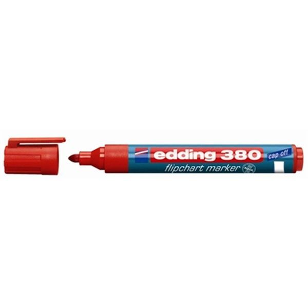 Tábla- és flipchart marker, 1,5-3 mm, kúpos, EDDING &quot;380&quot;, piros